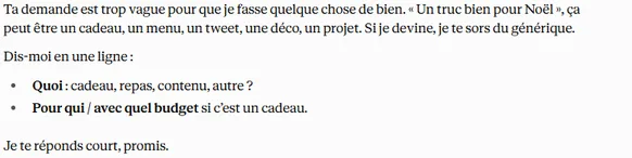 La réponse de Claude à la demande criée : il dit que c’est trop vague et pose des questions